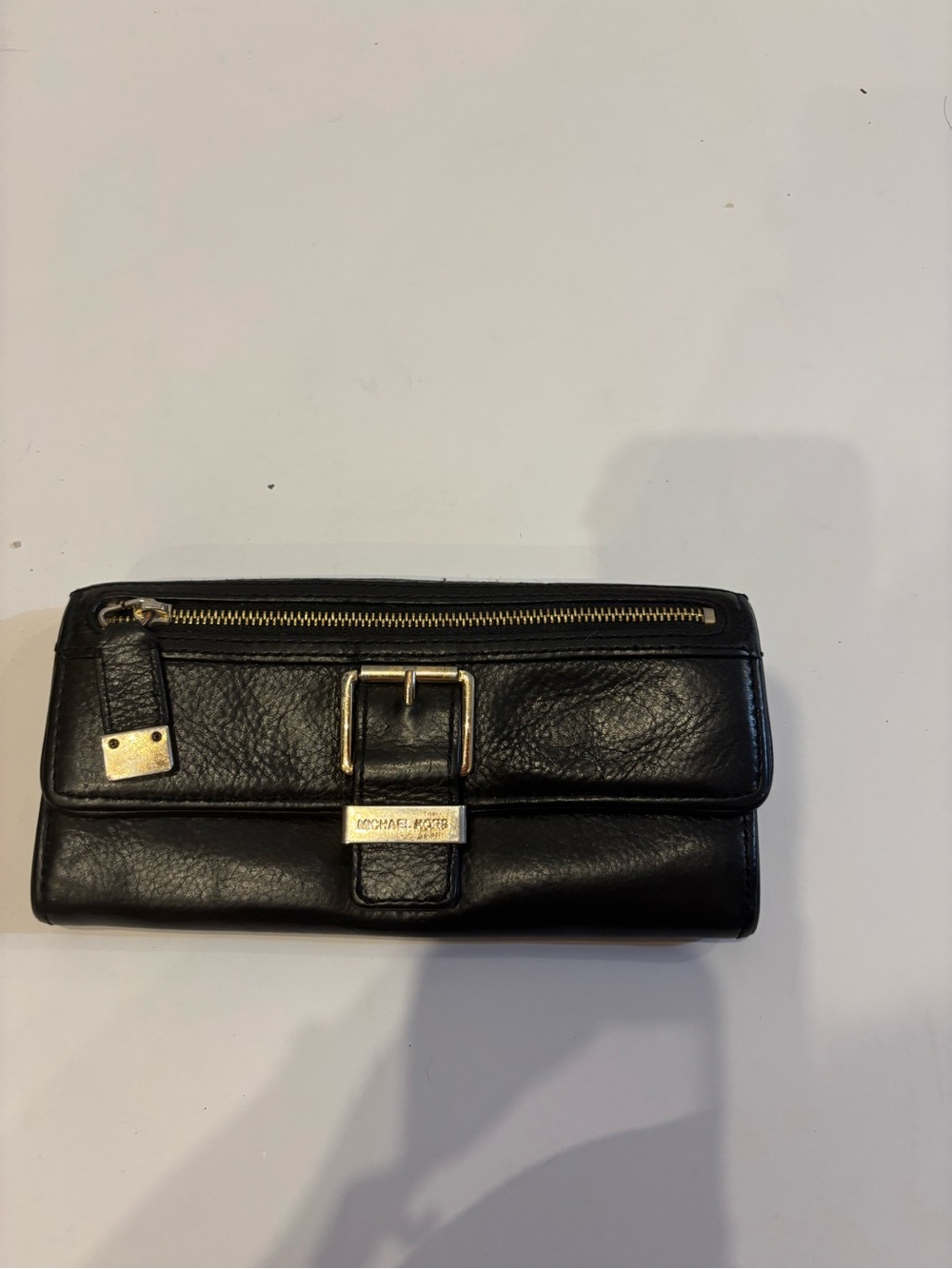 Michael Kors Black Leather Zip & Buckle Continental Wallet